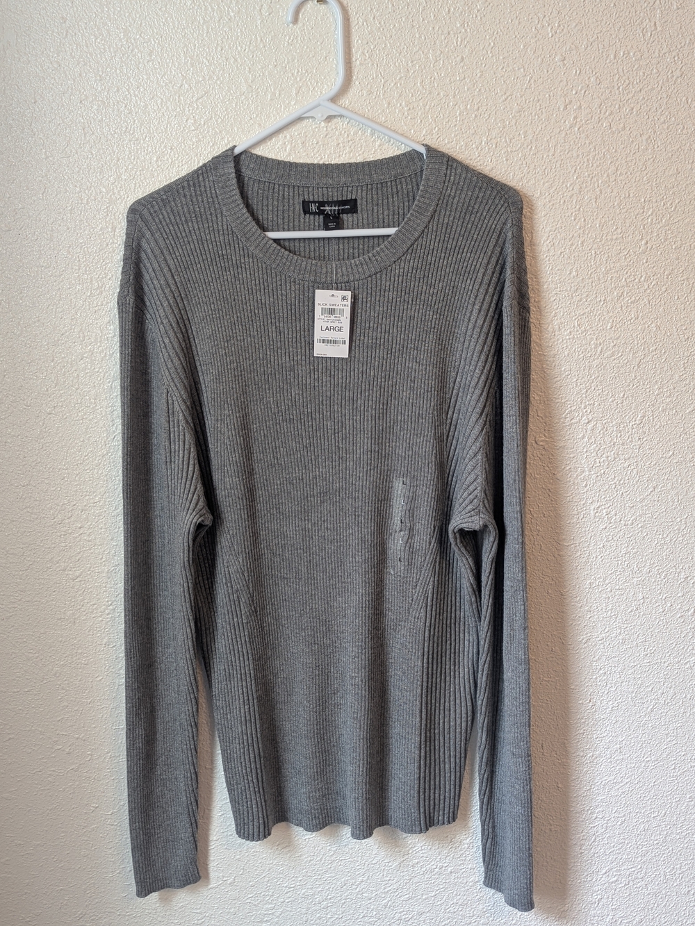 INC International Concepts Women's Ribbed Crewneck Sweater - Gray